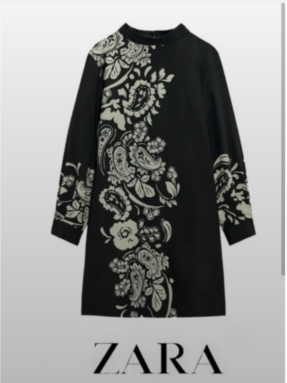 ZARA Black Dress with Cream Floral Paisley Print